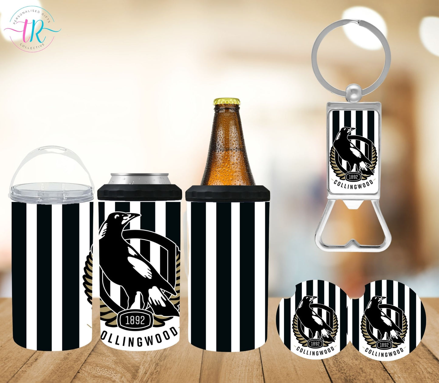 4-in-one-can-cooler-keychain-bottle-opener-coaster-set-Collingwood-tr-collective-front