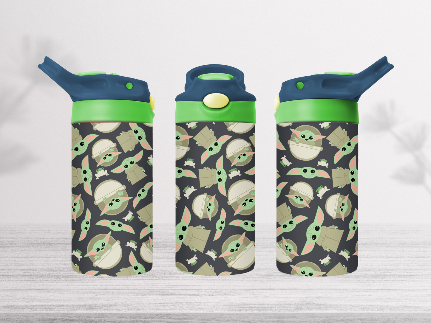 12oz-kids-flip-top-drink-bottle-insulated-water-bottle-drink-bottle-baby-yoda-TR-collective-blue-green-lid-front