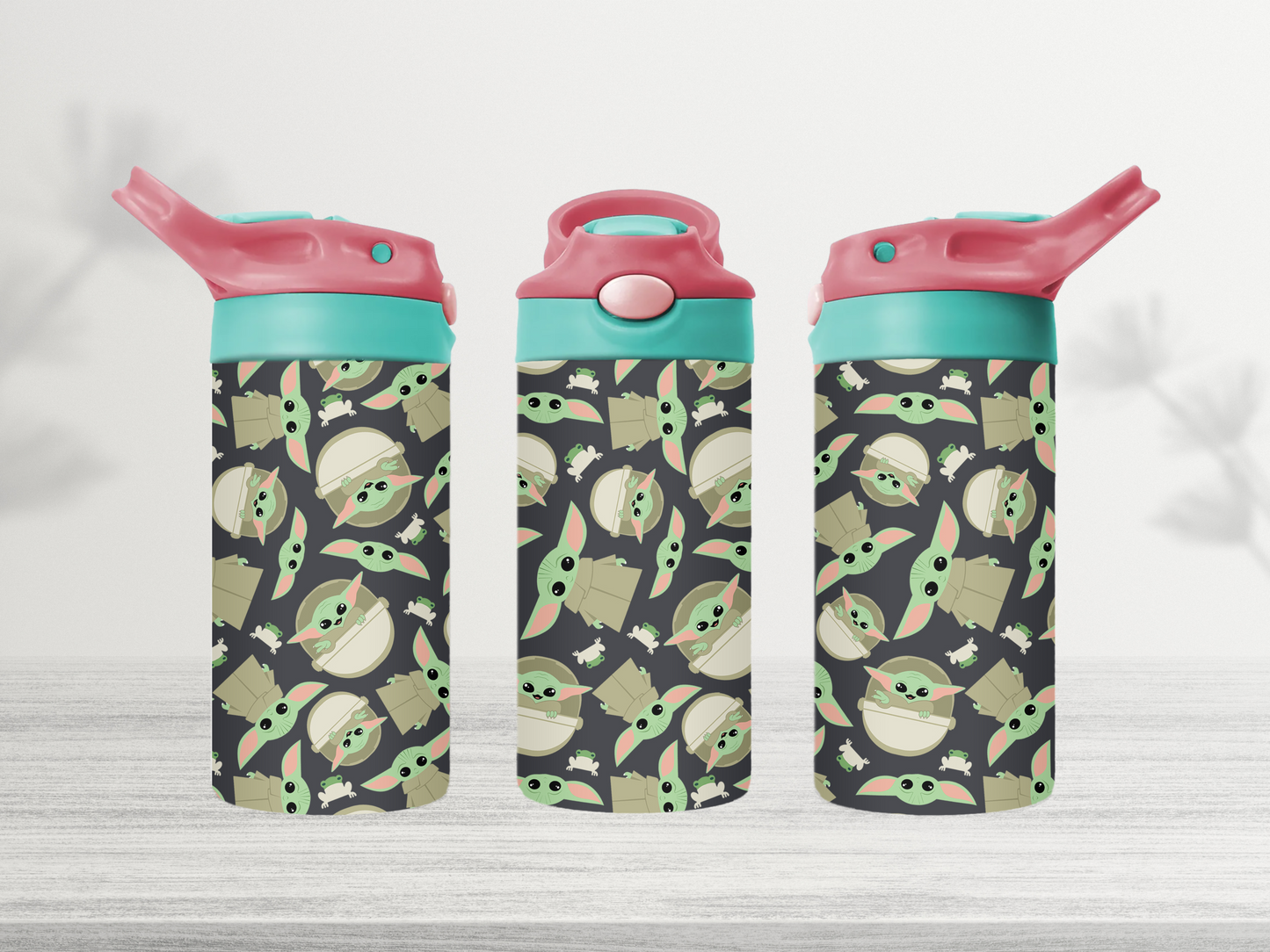 12oz-kids-flip-top-drink-bottle-insulated-water-bottle-drink-bottle-baby-yoda-TR-collective-red-green-lid-front