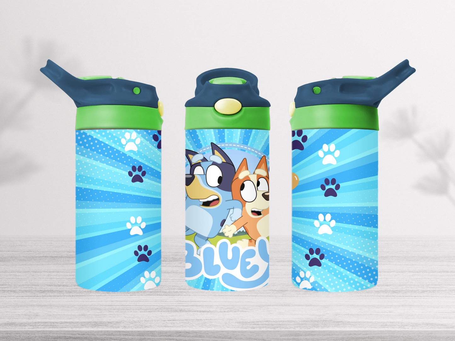 12oz-kids-flip-top-drink-bottle-insulated-water-bottle-drink-bottle-bluey-TR-collective-blue-green-lid-front