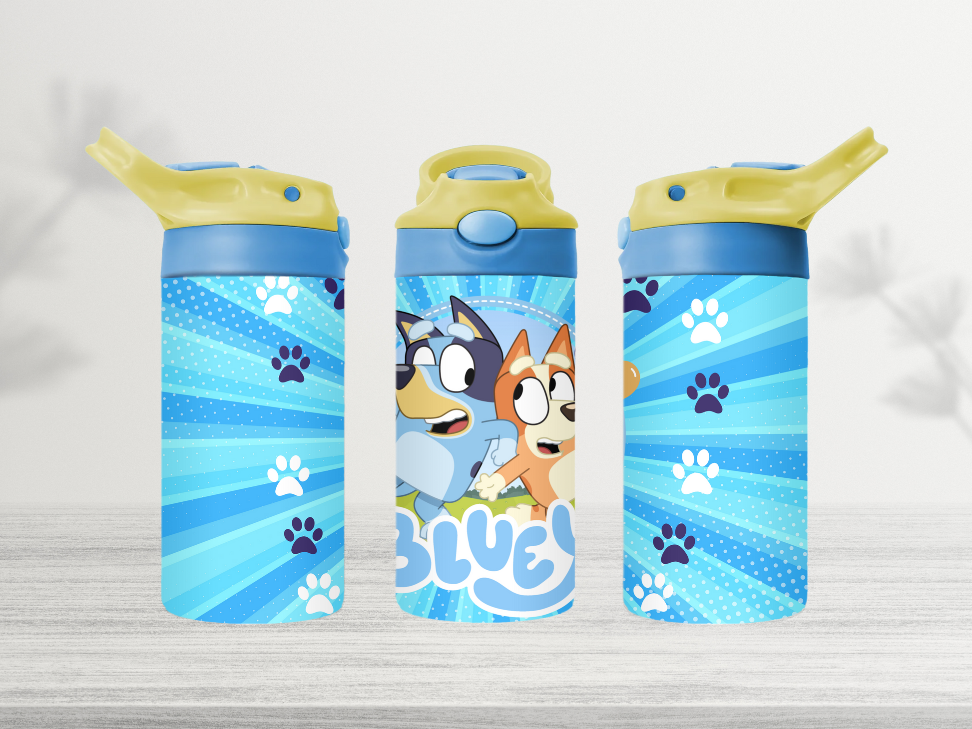 12oz-kids-flip-top-drink-bottle-insulated-water-bottle-drink-bottle-bluey-TR-collective-yellow-blue-lid-front