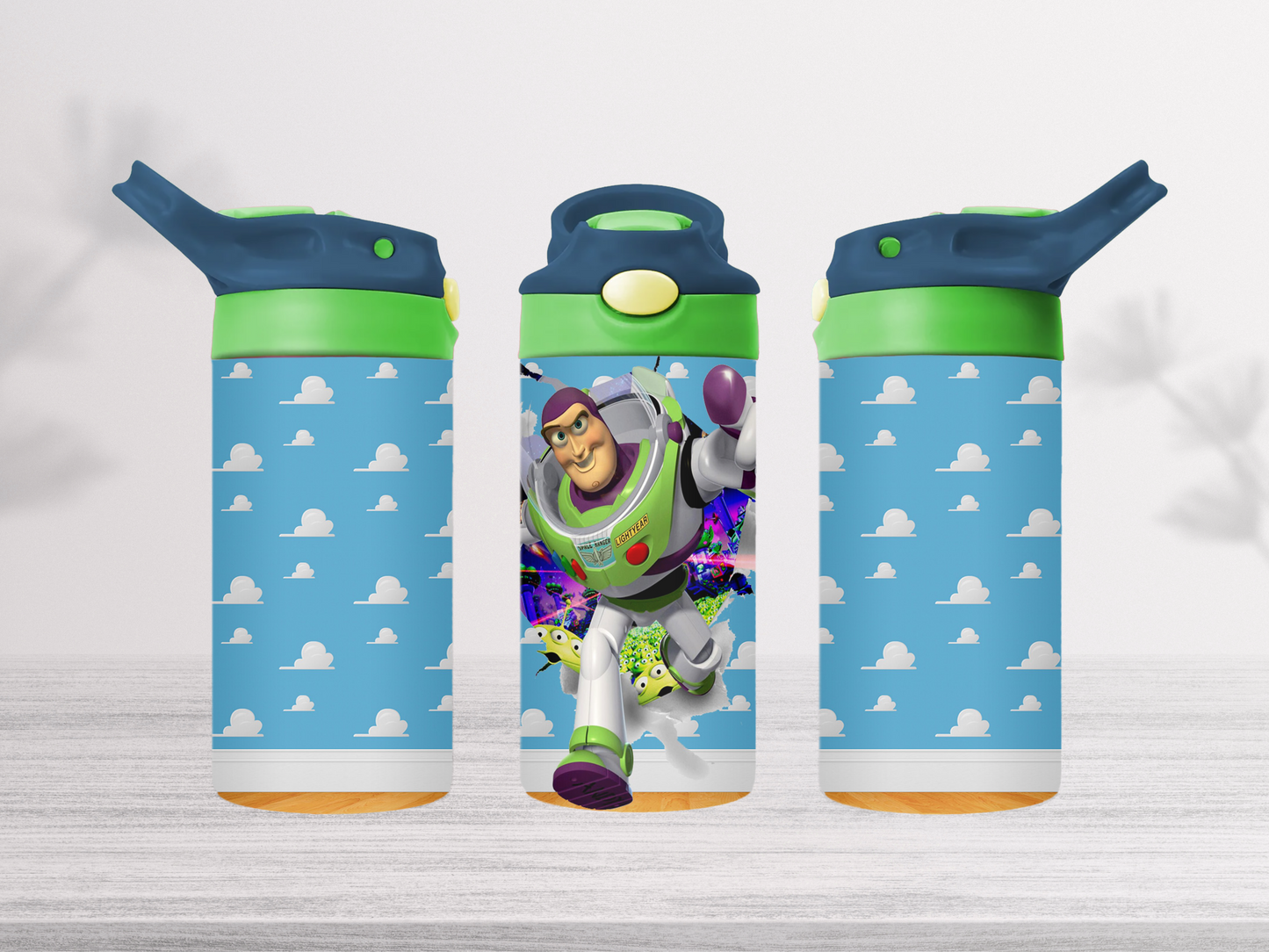 12oz-kids-flip-top-drink-bottle-insulated-water-bottle-drink-bottle-buzz-TR-collective-blue-green-lid-front