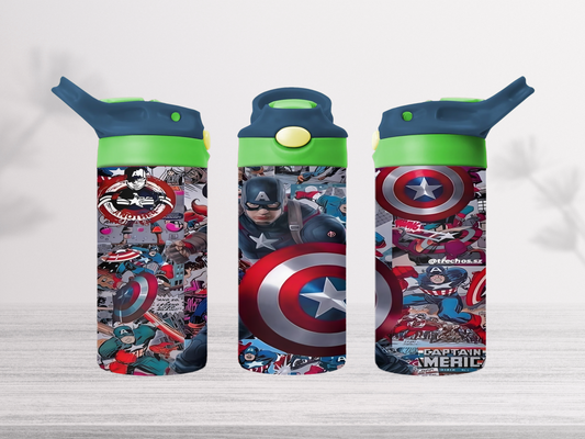 12oz-kids-flip-top-drink-bottle-insulated-water-bottle-drink-bottle-captain-america-TR-collective-blue-green-lid-front