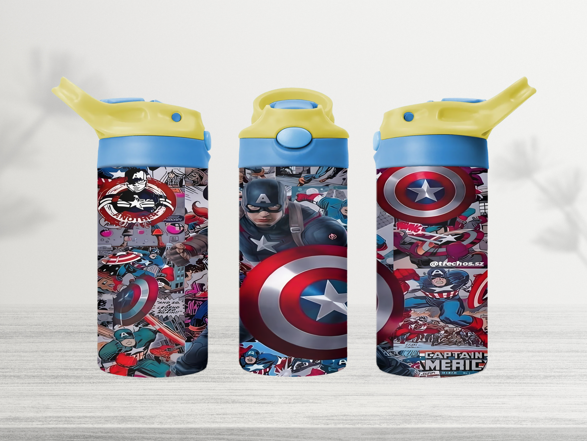 12oz-kids-flip-top-drink-bottle-insulated-water-bottle-drink-bottle-captain-america-TR-collective-yellow-blue-lid-front