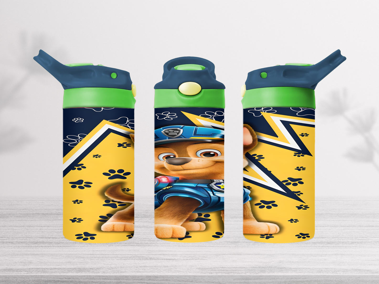 12oz-kids-flip-top-drink-bottle-insulated-water-bottle-drink-bottle-chase-TR-collective-blue-green-lid-front