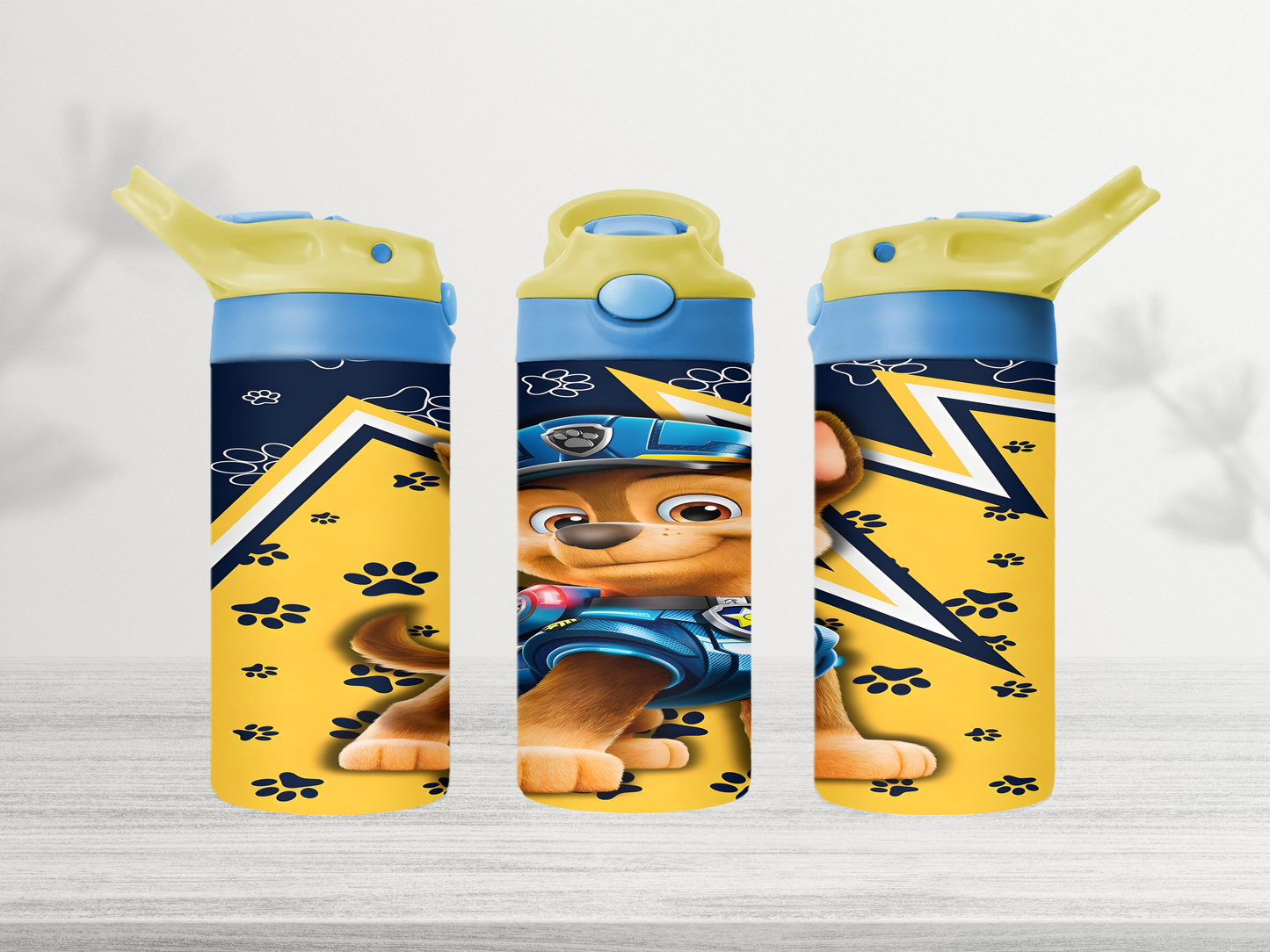 12oz-kids-flip-top-drink-bottle-insulated-water-bottle-drink-bottle-chase-TR-collective-yellow-blue-lid-front