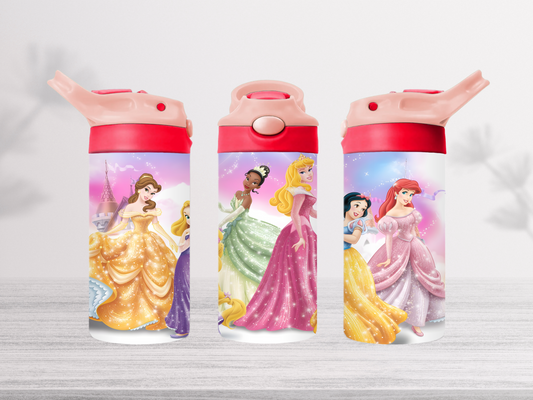 12oz-kids-flip-top-drink-bottle-insulated-water-bottle-drink-bottle-disney-princesses-TR-collective-pink-red-lid-front