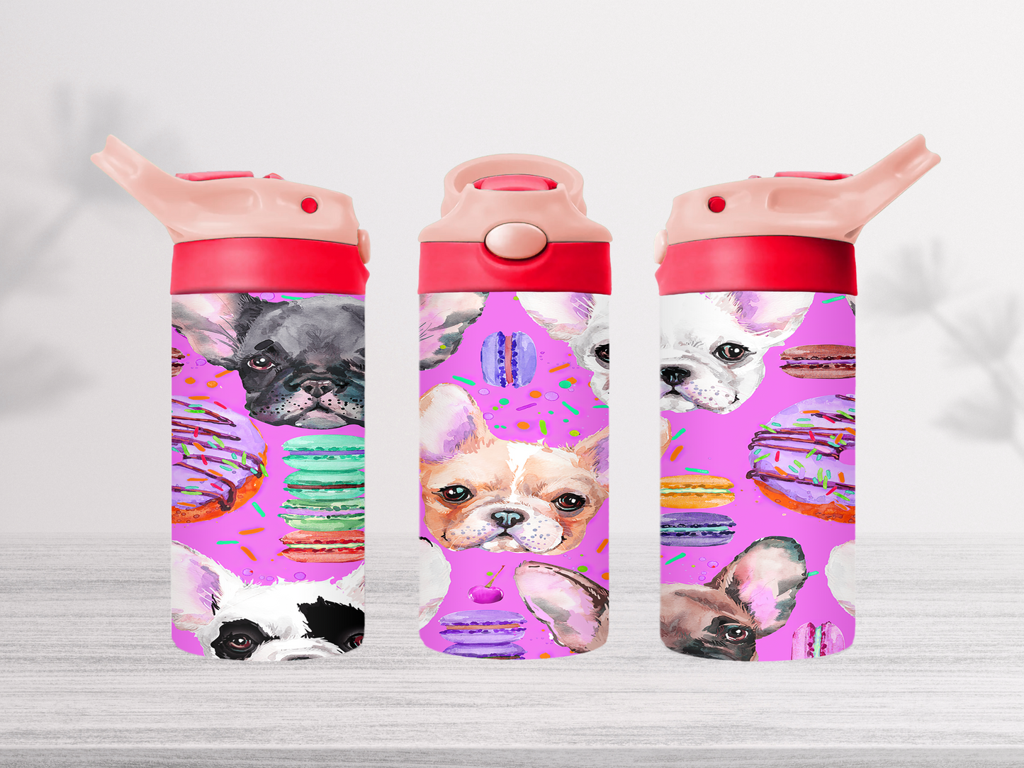 12oz-kids-flip-top-drink-bottle-insulated-water-bottle-drink-bottle-dogs-TR-collective-pink-red-lid-front