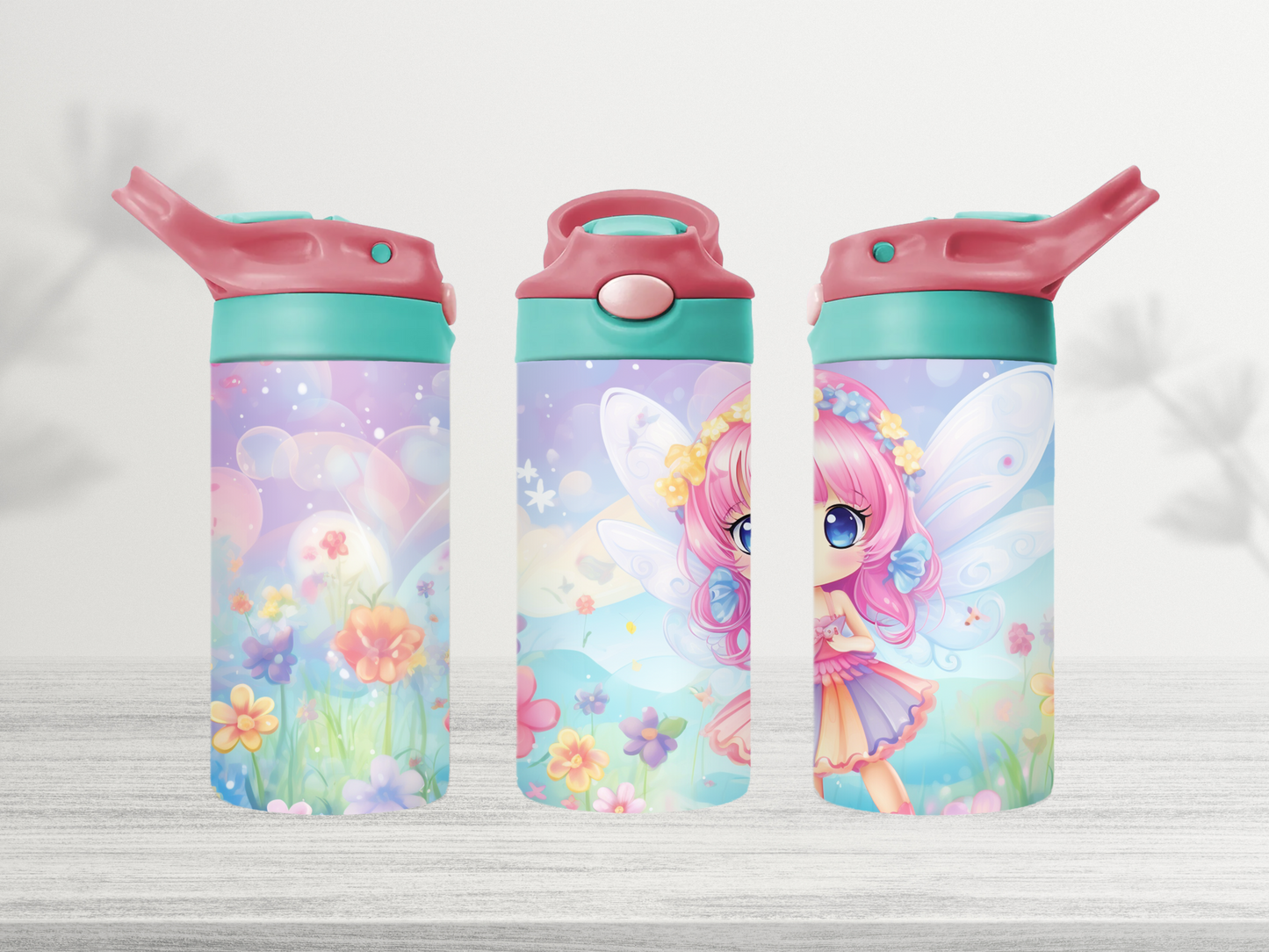 12oz-kids-flip-top-drink-bottle-insulated-water-bottle-drink-bottle-fairy-TR-collective-red-green-lid-front