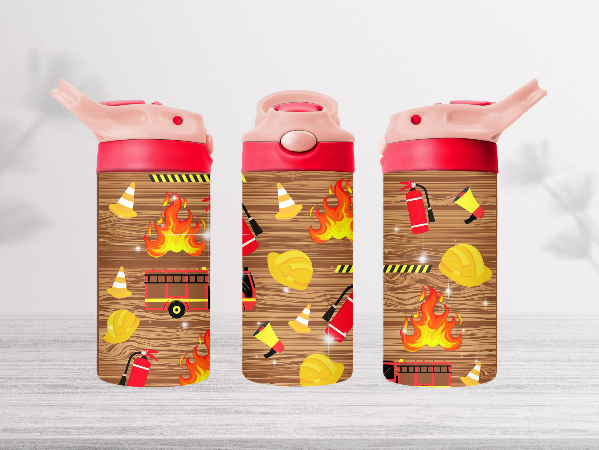 12oz-kids-flip-top-drink-bottle-insulated-water-bottle-drink-bottle-fire-truck-TR-collective-pink-red-lid-front