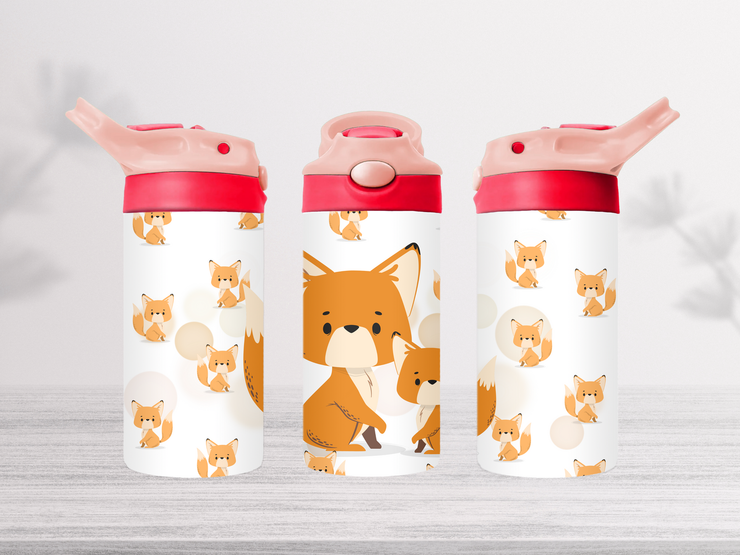 12oz-kids-flip-top-drink-bottle-insulated-water-bottle-drink-bottle-foxes-TR-collective-pink-red-lid-front