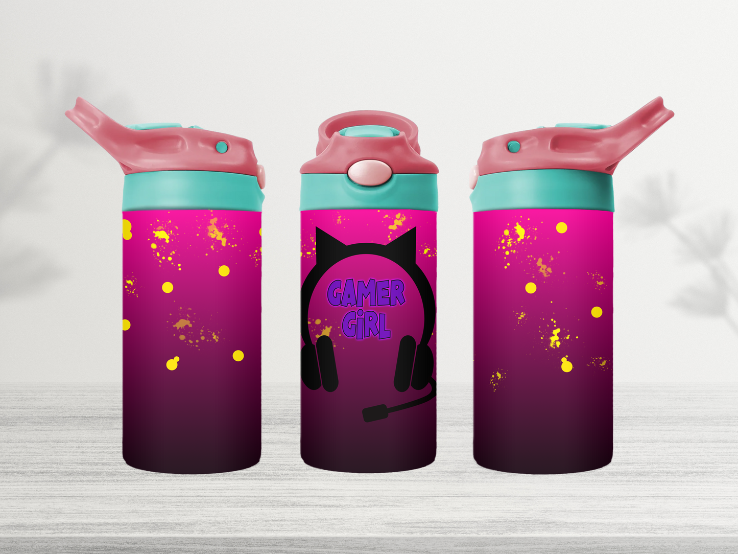 12oz-kids-flip-top-drink-bottle-insulated-water-bottle-drink-bottle-gamer-girl-TR-collective-red-green-lid-front