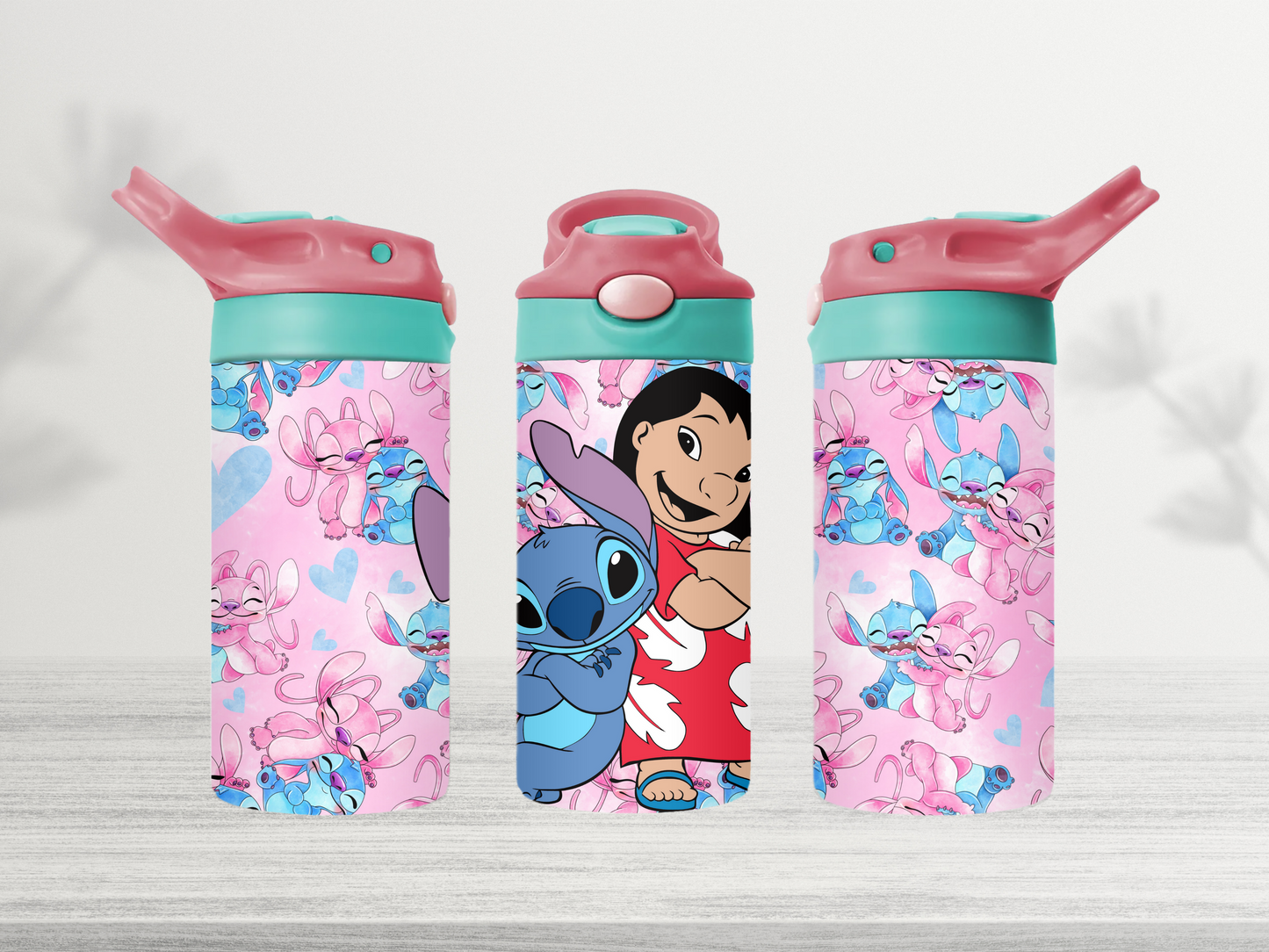 12oz-kids-flip-top-drink-bottle-insulated-water-bottle-drink-bottle-lilo-and-stitch-TR-collective-red-green-lid-front