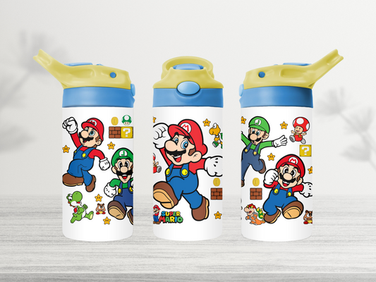 12oz-kids-flip-top-drink-bottle-insulated-water-bottle-drink-bottle-mario-TR-collective-yellow-blue-lid-front