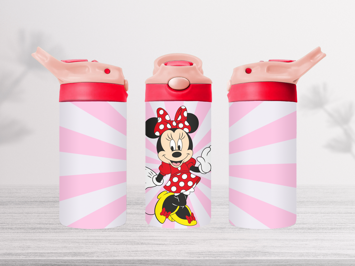 12oz-kids-flip-top-drink-bottle-insulated-water-bottle-drink-bottle-minnie-TR-collective-pink-red-lid-front