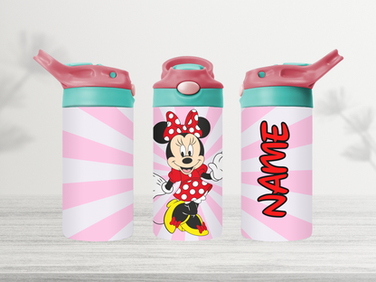 12oz-kids-flip-top-drink-bottle-insulated-water-bottle-drink-bottle-minnie-TR-collective-red-green-name-lid-front