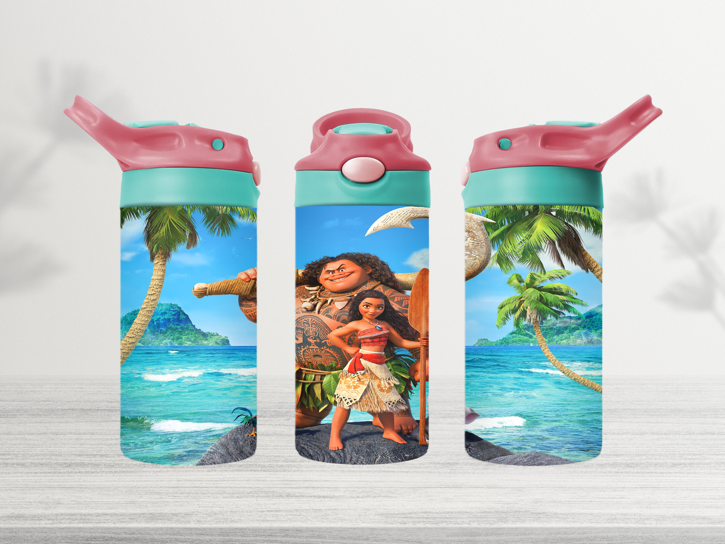 12oz-kids-flip-top-drink-bottle-insulated-water-bottle-drink-bottle-moana-TR-collective-red-green-lid-front