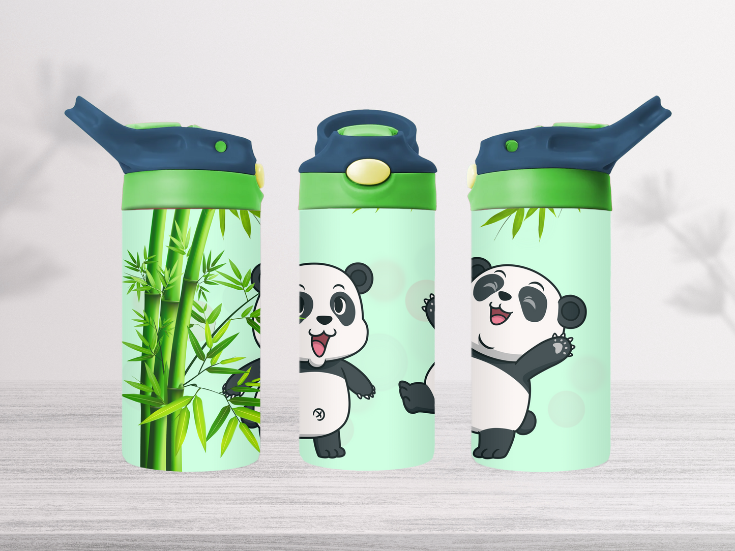 12oz-kids-flip-top-drink-bottle-insulated-water-bottle-drink-bottle-panda-TR-collective-blue-green-lid-front