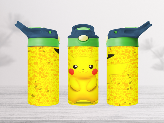 12oz-kids-flip-top-drink-bottle-insulated-water-bottle-drink-bottle-pikachu-TR-collective-blue-green-lid-front