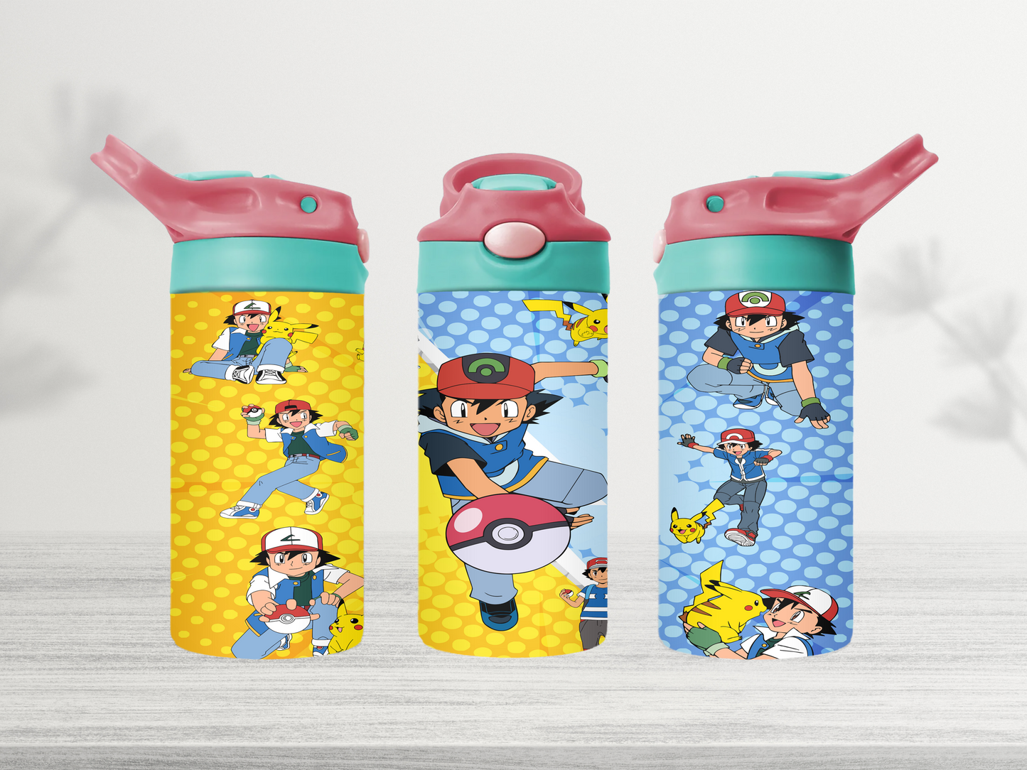 12oz-kids-flip-top-drink-bottle-insulated-water-bottle-drink-bottle-pokemon-2-TR-collective-pink-green-lid-front