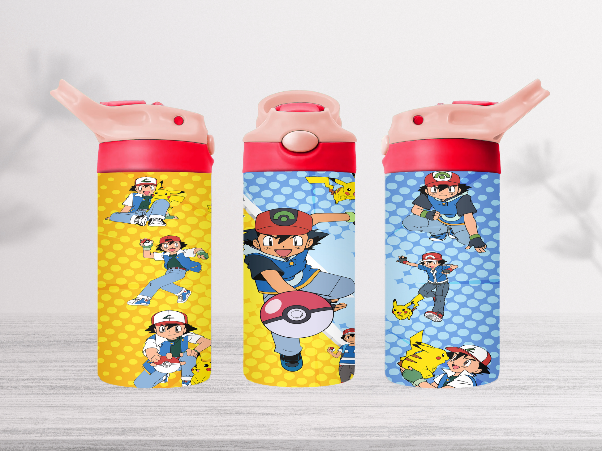 12oz-kids-flip-top-drink-bottle-insulated-water-bottle-drink-bottle-pokemon-2-TR-collective-pink-red-lid-front