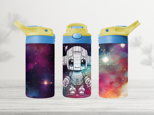 12oz-kids-flip-top-drink-bottle-insulated-water-bottle-drink-bottle-robot-TR-collective-yellow-blue-lid-front