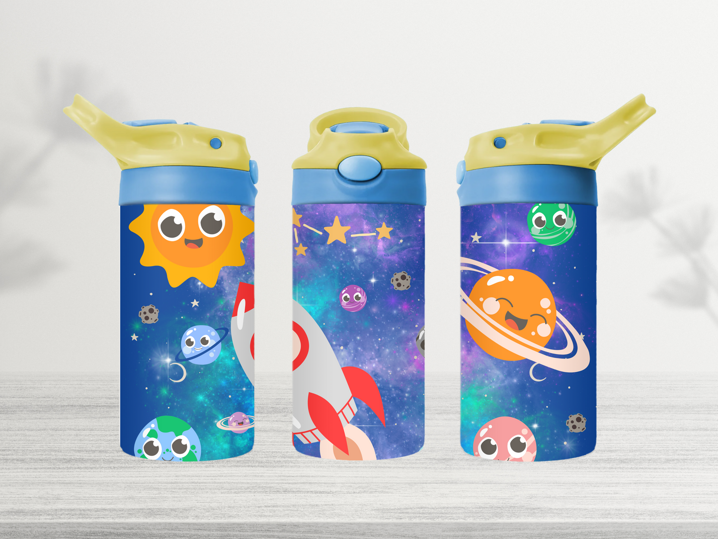 12oz-kids-flip-top-drink-bottle-insulated-water-bottle-drink-bottle-space-TR-collective-yellow-blue-lid-front