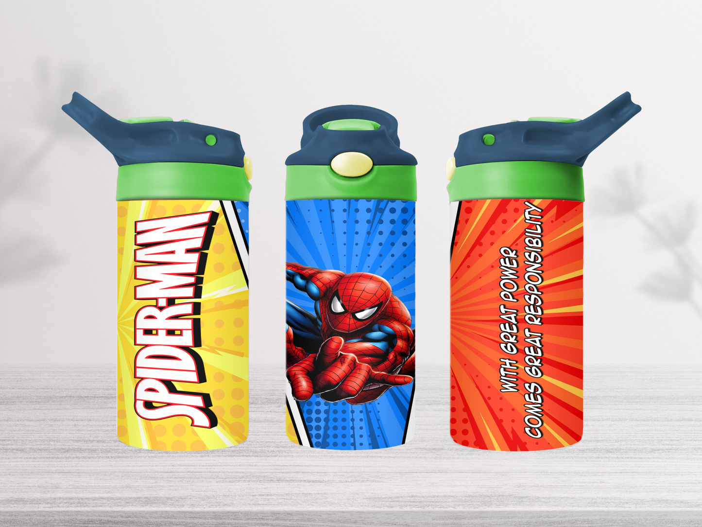 12oz-kids-flip-top-drink-bottle-insulated-water-bottle-drink-bottle-spider-man-2-TR-collective-blue-green-lid-front