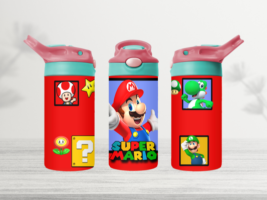 12oz-kids-flip-top-drink-bottle-insulated-water-bottle-drink-bottle-super-mario-TR-collective-red-green-lid-front