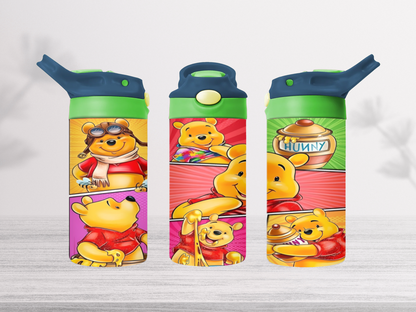 12oz-kids-flip-top-drink-bottle-insulated-water-bottle-drink-bottle-winnie-the-pooh-TR-collective-blue-green-lid-front