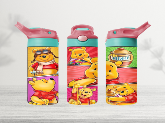 12oz-kids-flip-top-drink-bottle-insulated-water-bottle-drink-bottle-winnie-the-pooh-TR-collective-red-green-lid-front