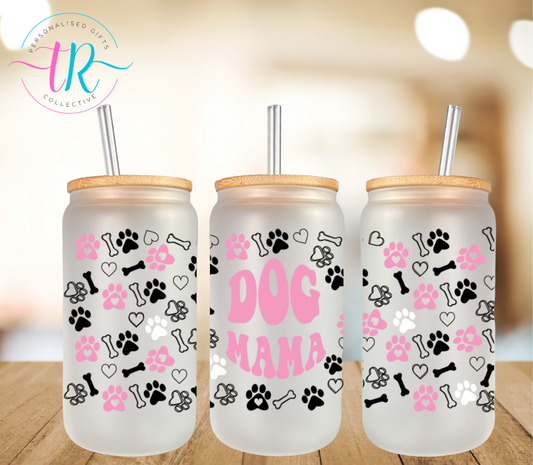 16oz-glass-tumbler-glass-can-glass-tumbler-with-straw-dog-mama-TR-collective-front