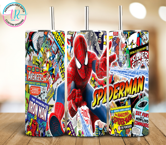 20oz-tumbler-coffee-tumbler-comic-spider-TR-collective-front