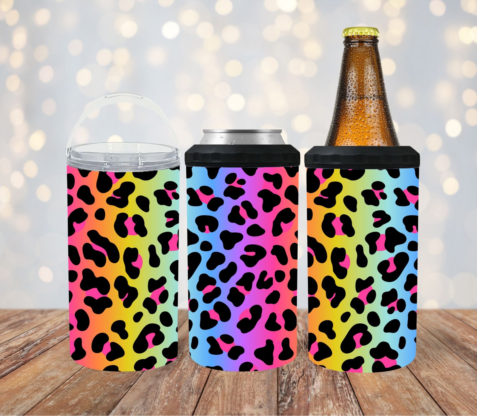4-in-1-stubby-can-cooler-tumbler-stubby-holder-can-cooler-rainbow-spots-TR-Collective-front