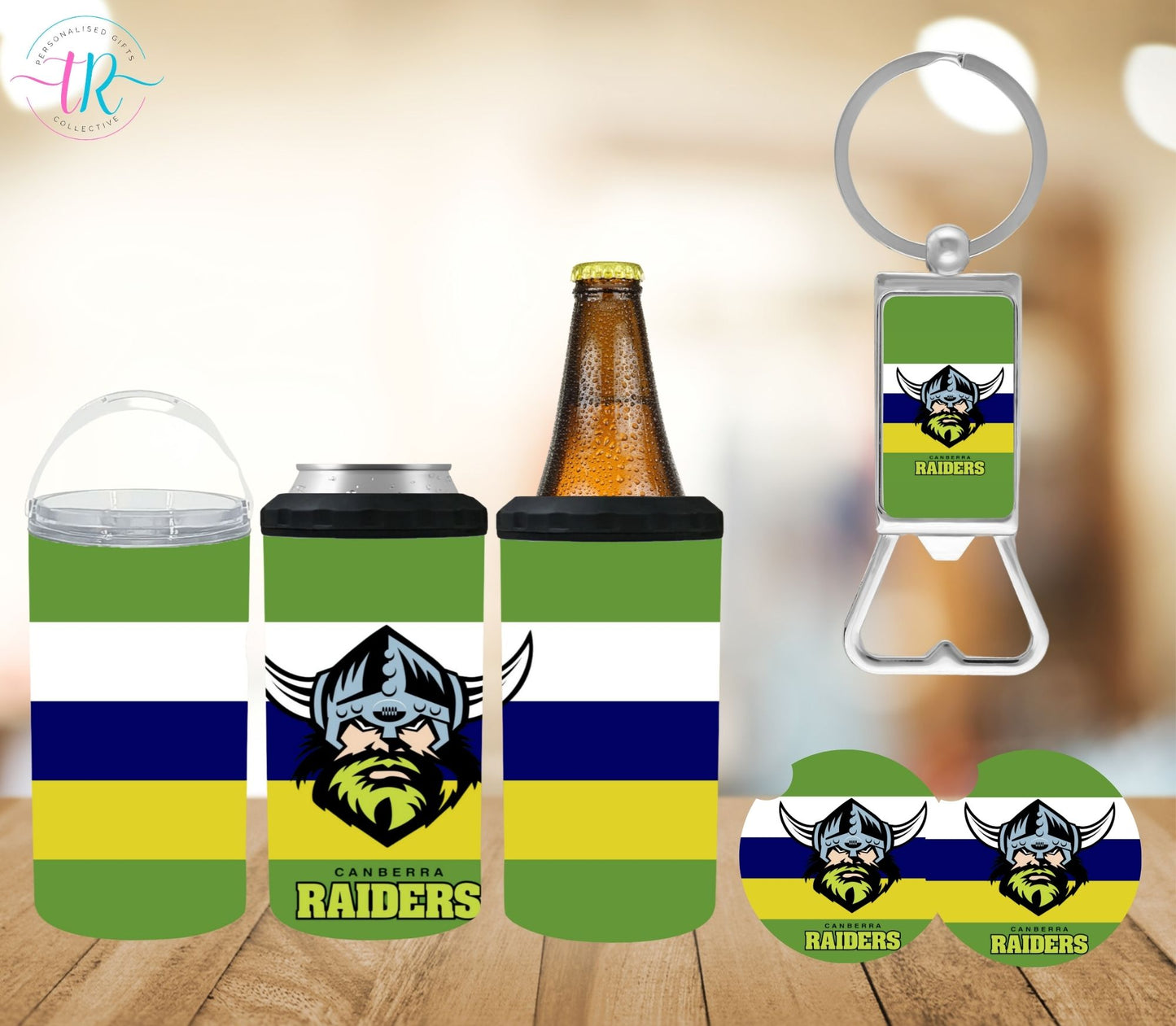4-in-one-can-cooler-keychain-bottle-opener-coaster-set-Raiders-tr-collective-front