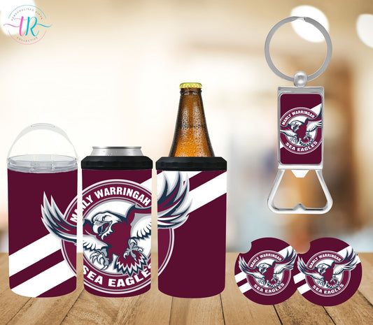 4-in-one-can-cooler-keychain-bottle-opener-coaster-set-Sea-Eagles-collective-front