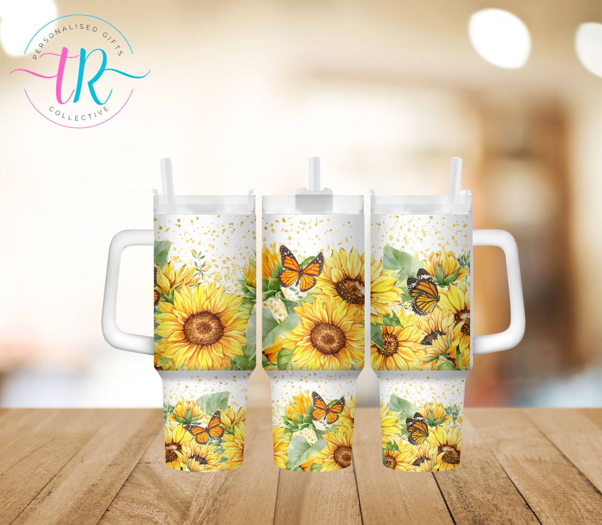 40oz-tumbler-tumbler-tumbler-cup-Butterflies-And-Sunflowers-TR-collective-FRONT