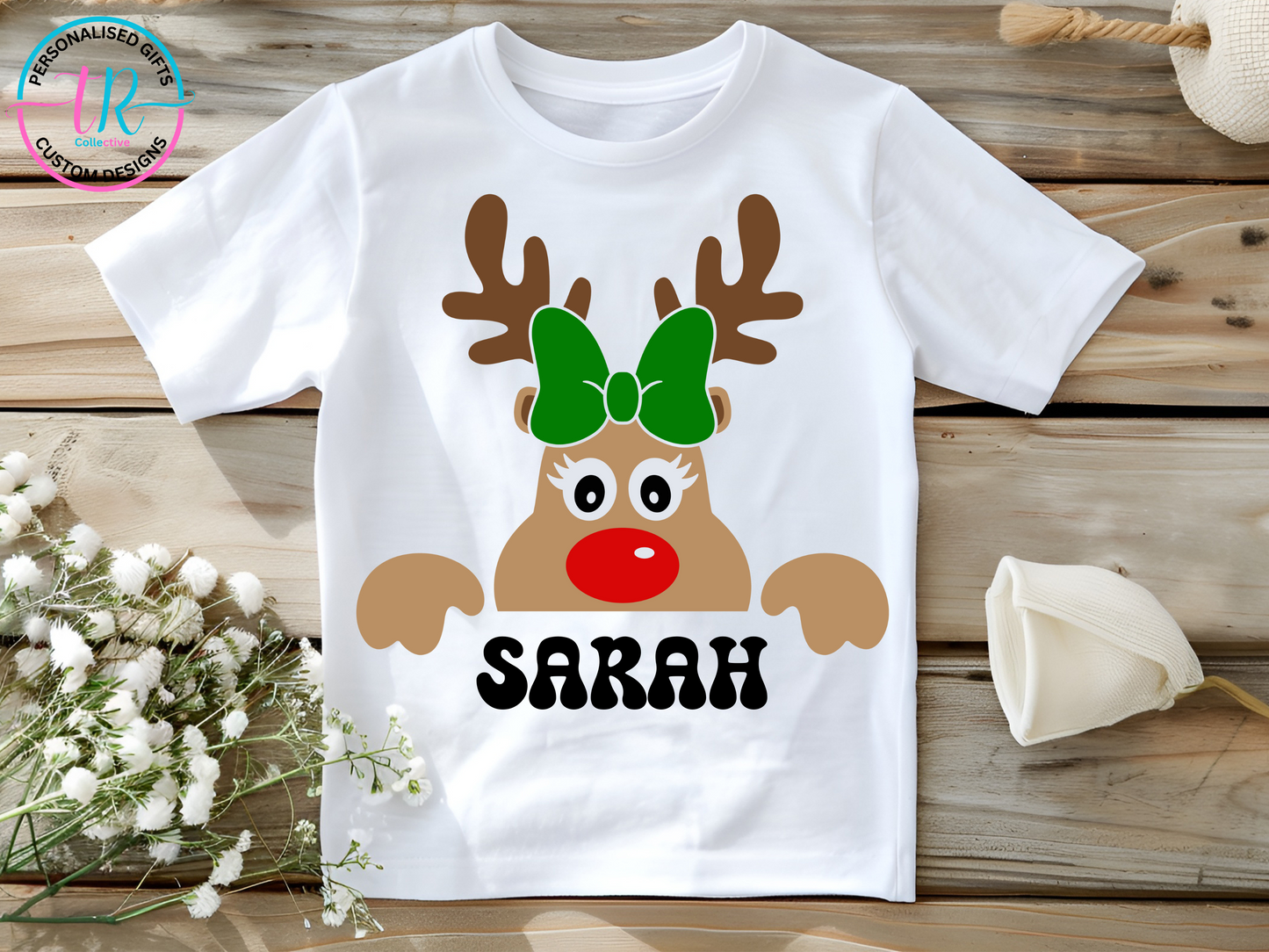 Children_s-Christmas-t-shirts-christmas-tee-shirts-childrens-xmas-shirts-reindeer-green-bow-TR-Collective-front