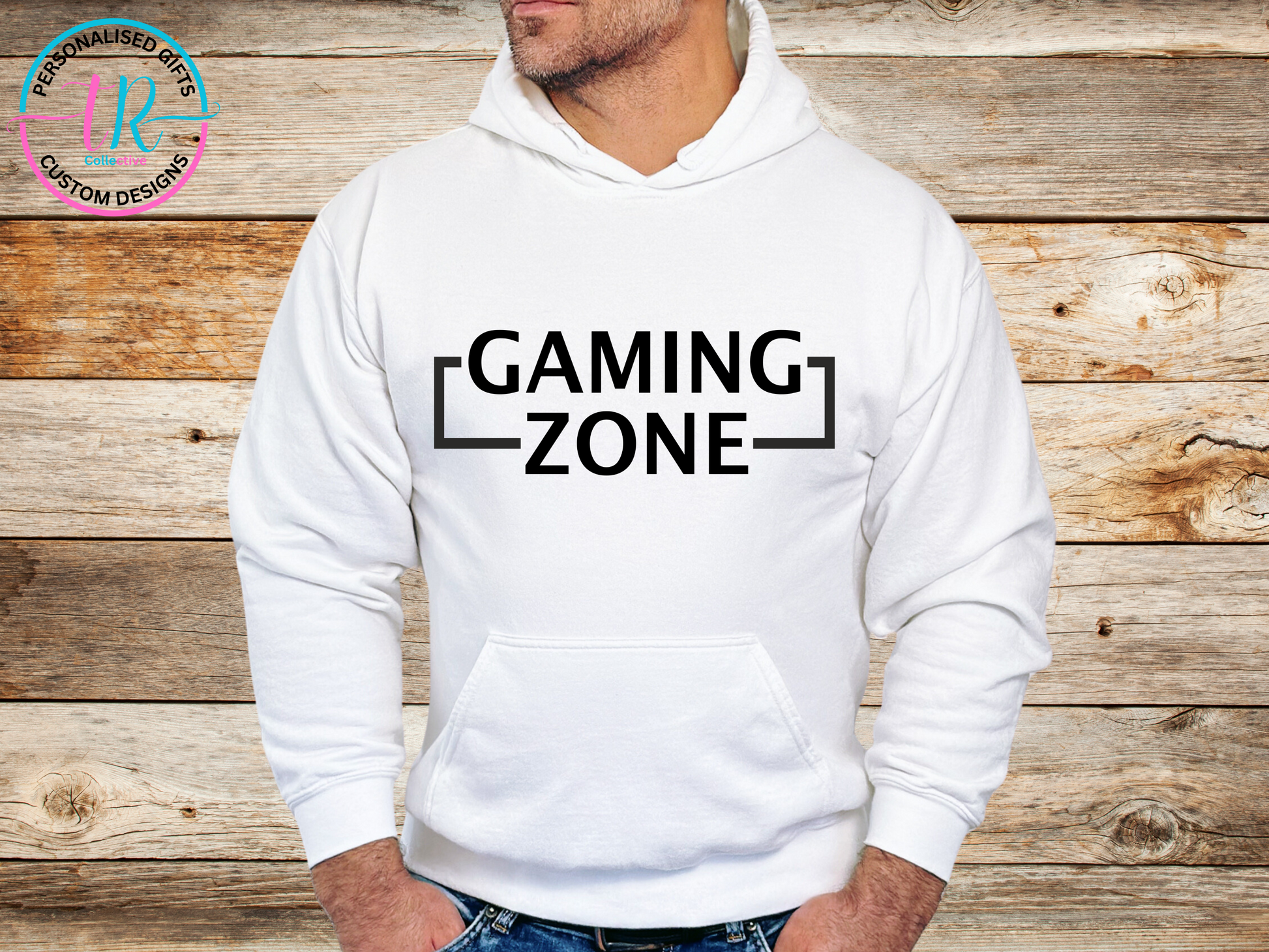 Hoodies-mens-hoodie-jumper-gaming-zone-white-TR-collective-front