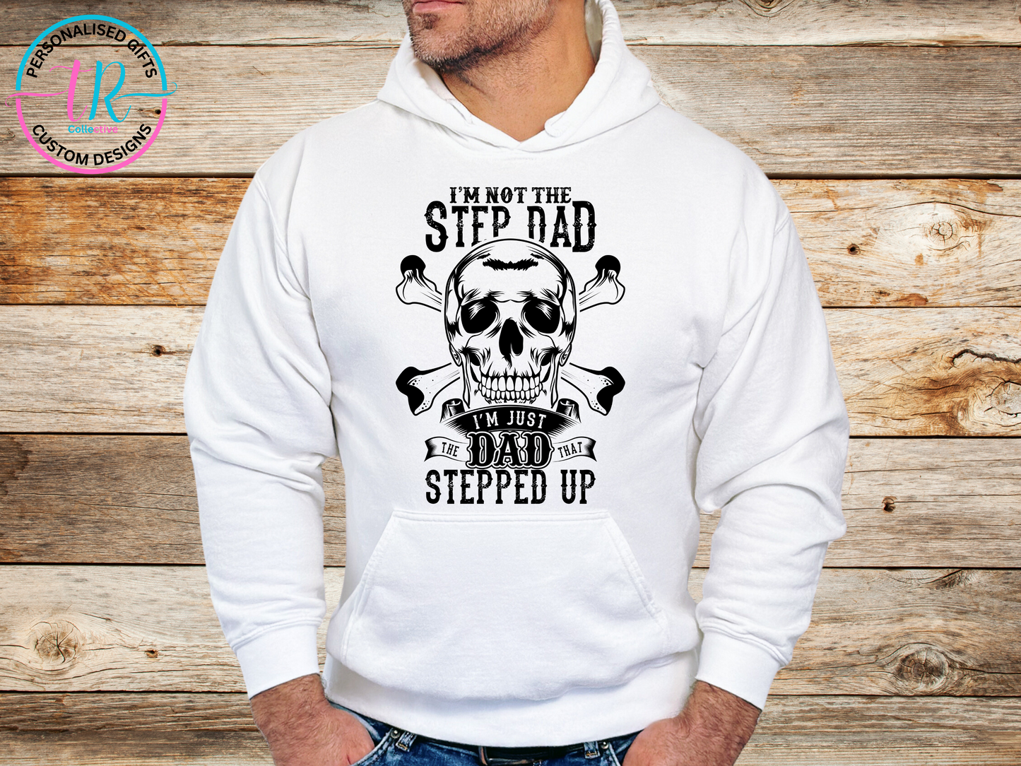 Hoodies-mens-hoodie-jumper-stepped-up-white-TR-collective-front