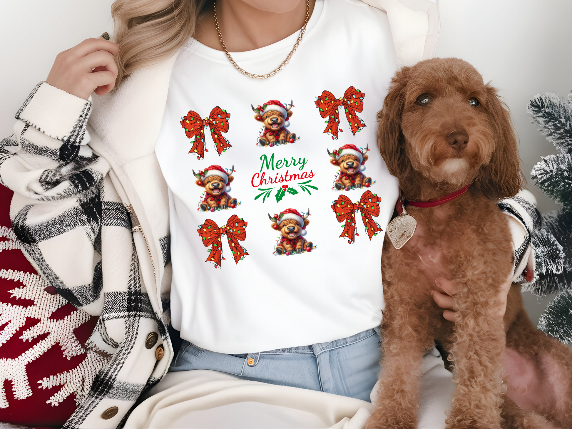 adult-christmas-shirt-family-christmas-shirt-christmas-shirts-women-highland-merry-christmas-white-TR-Collective-front