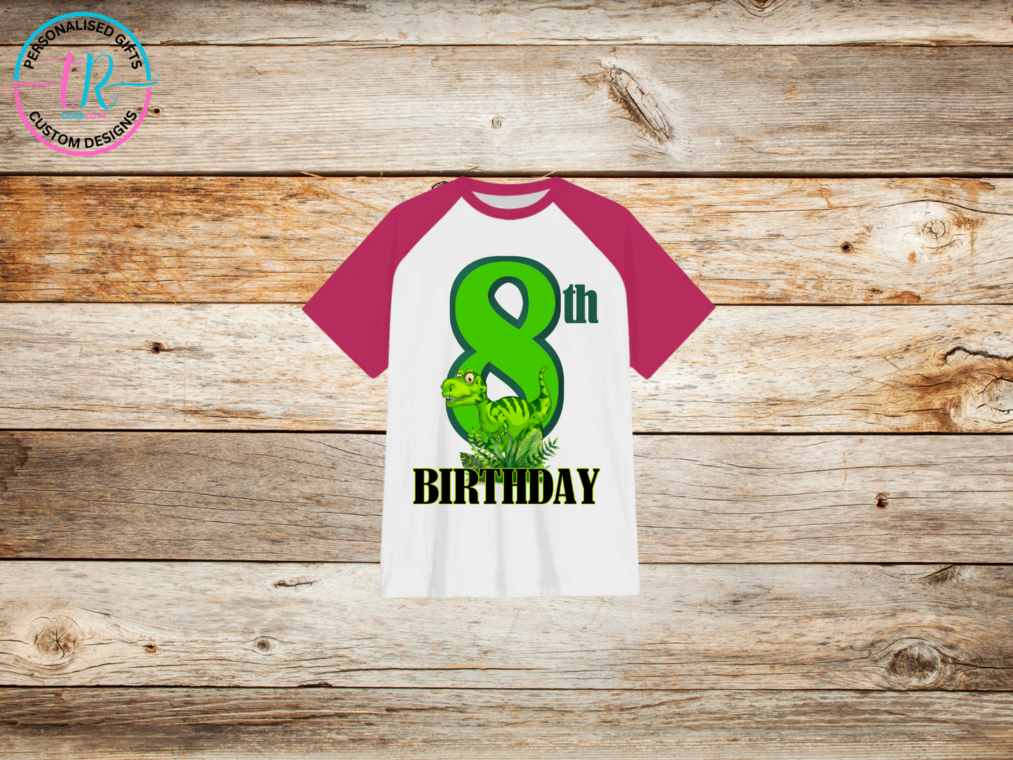 boys-t-shirt-birthday-tees-shirts-dinosaur-birthday-number-8-pink-sleeve-TR-collective-front