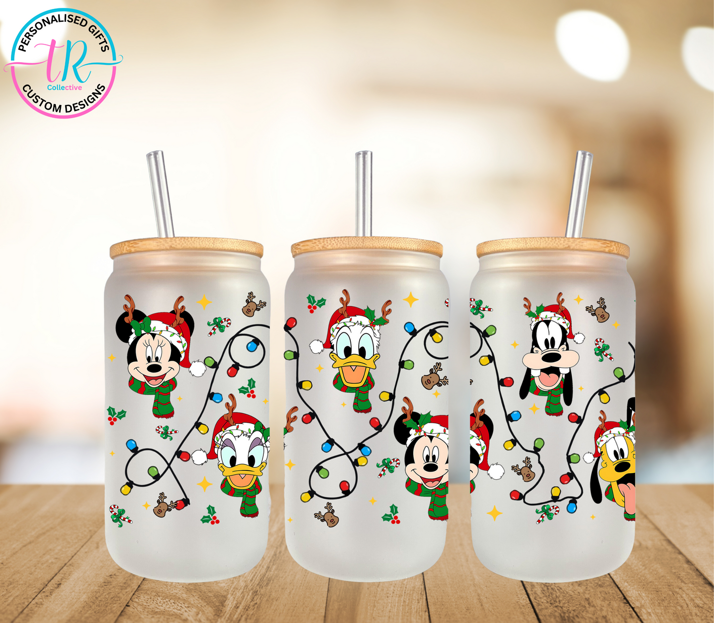 christmas-16oz-glass-tumbler-glass-can-christmas-glass-tumbler-with-straw-mickey-and-friends-christmas-TR-collective-front