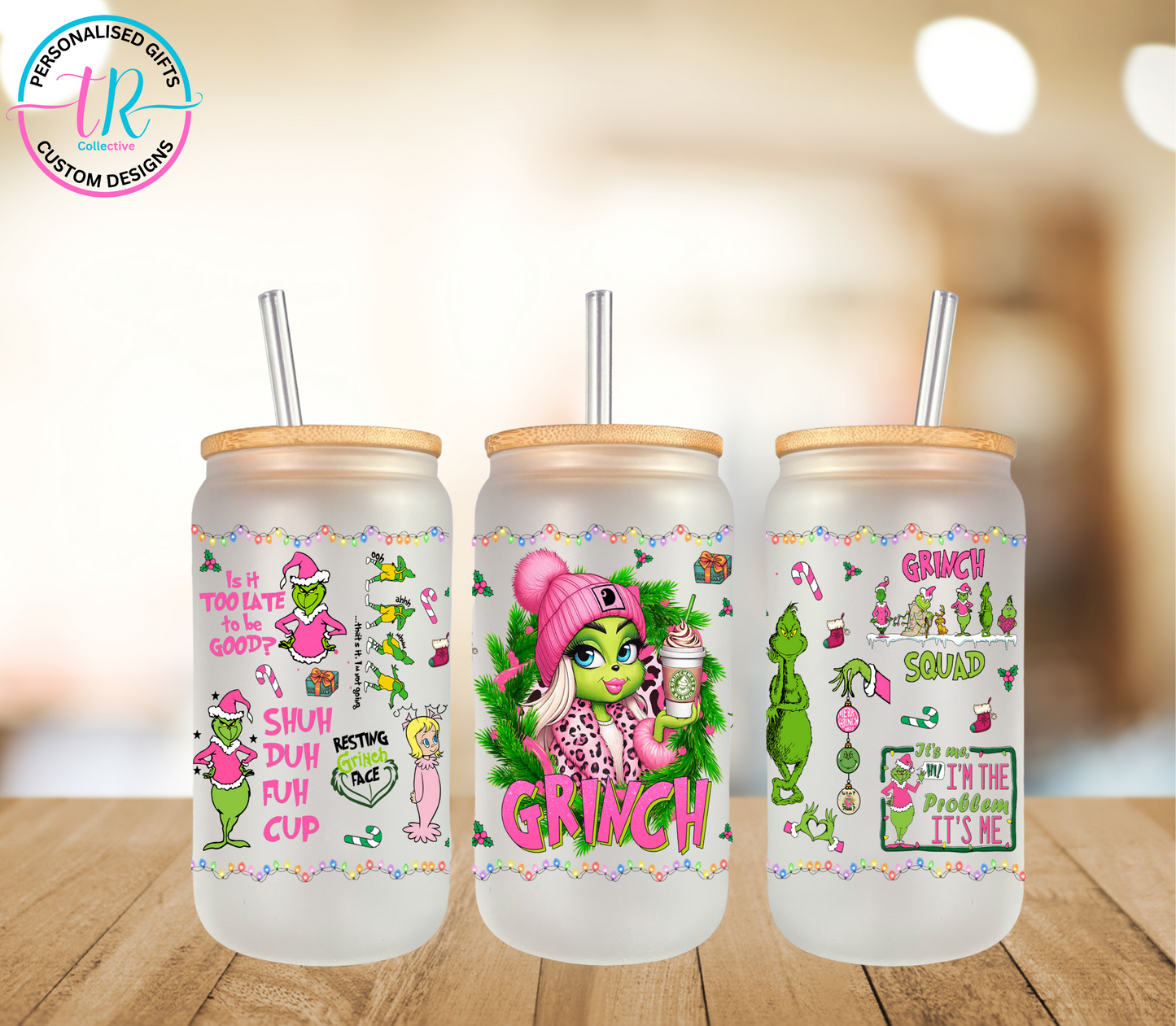 christmas-16oz-glass-tumbler-glass-can-christmas-glass-tumbler-with-straw-pink-grinch-TR-collective-front