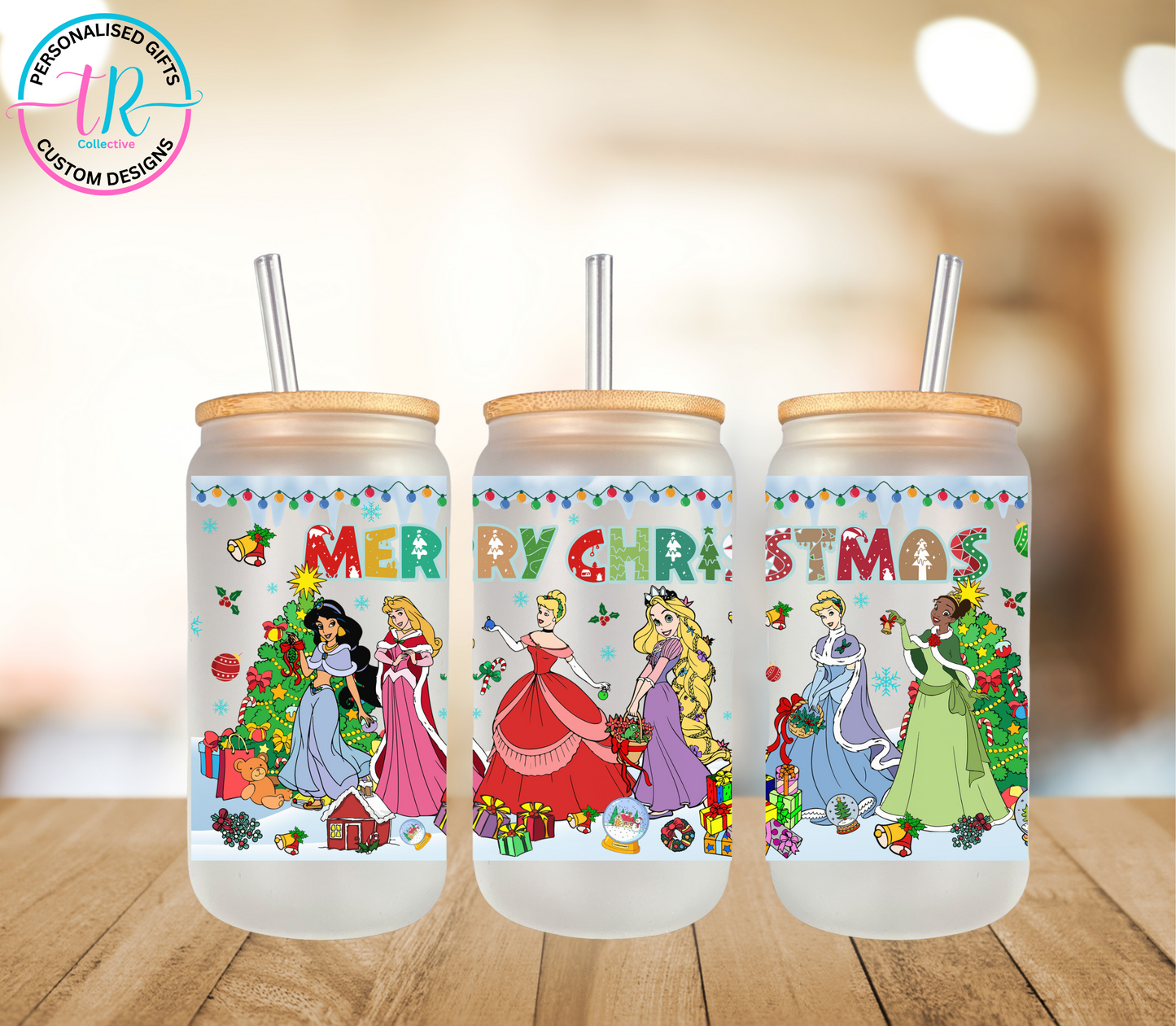 christmas-16oz-glass-tumbler-glass-can-christmas-glass-tumbler-with-straw-princess-christmas-TR-collective-front