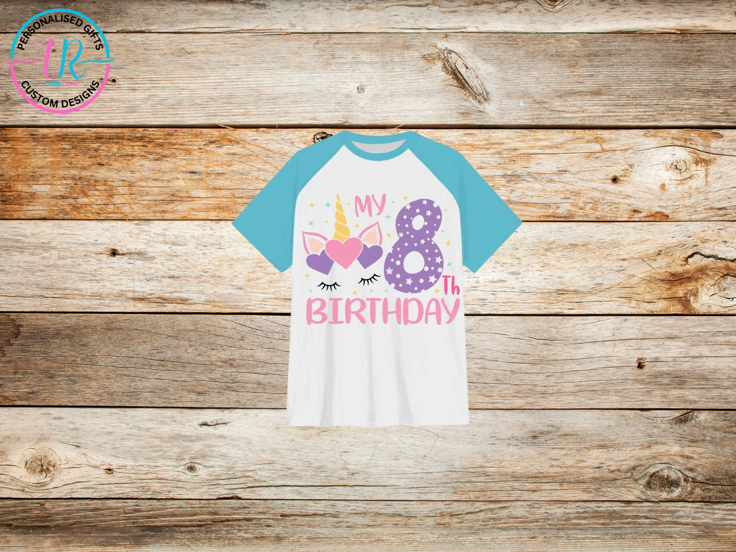 girls-t-shirt-birthday-tees-shirts-unicorn-birthday-number-8-light-blue-sleeve-TR-collective-front