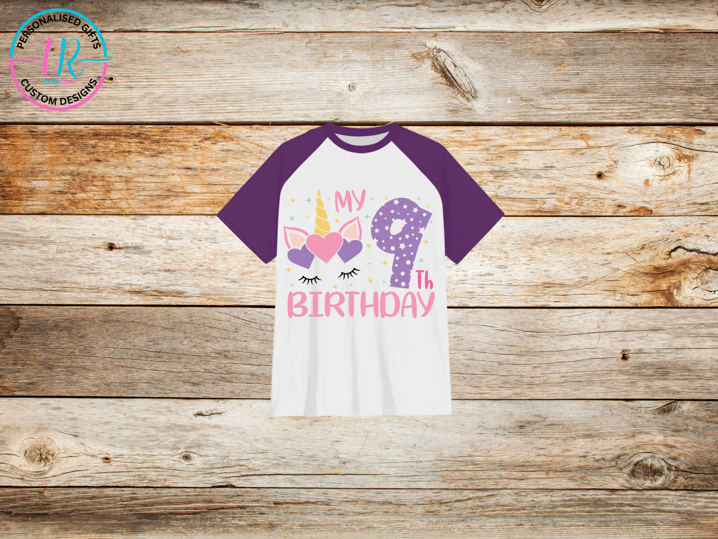 girls-t-shirt-birthday-tees-shirts-unicorn-birthday-number-9-purple-sleeve-TR-collective-front