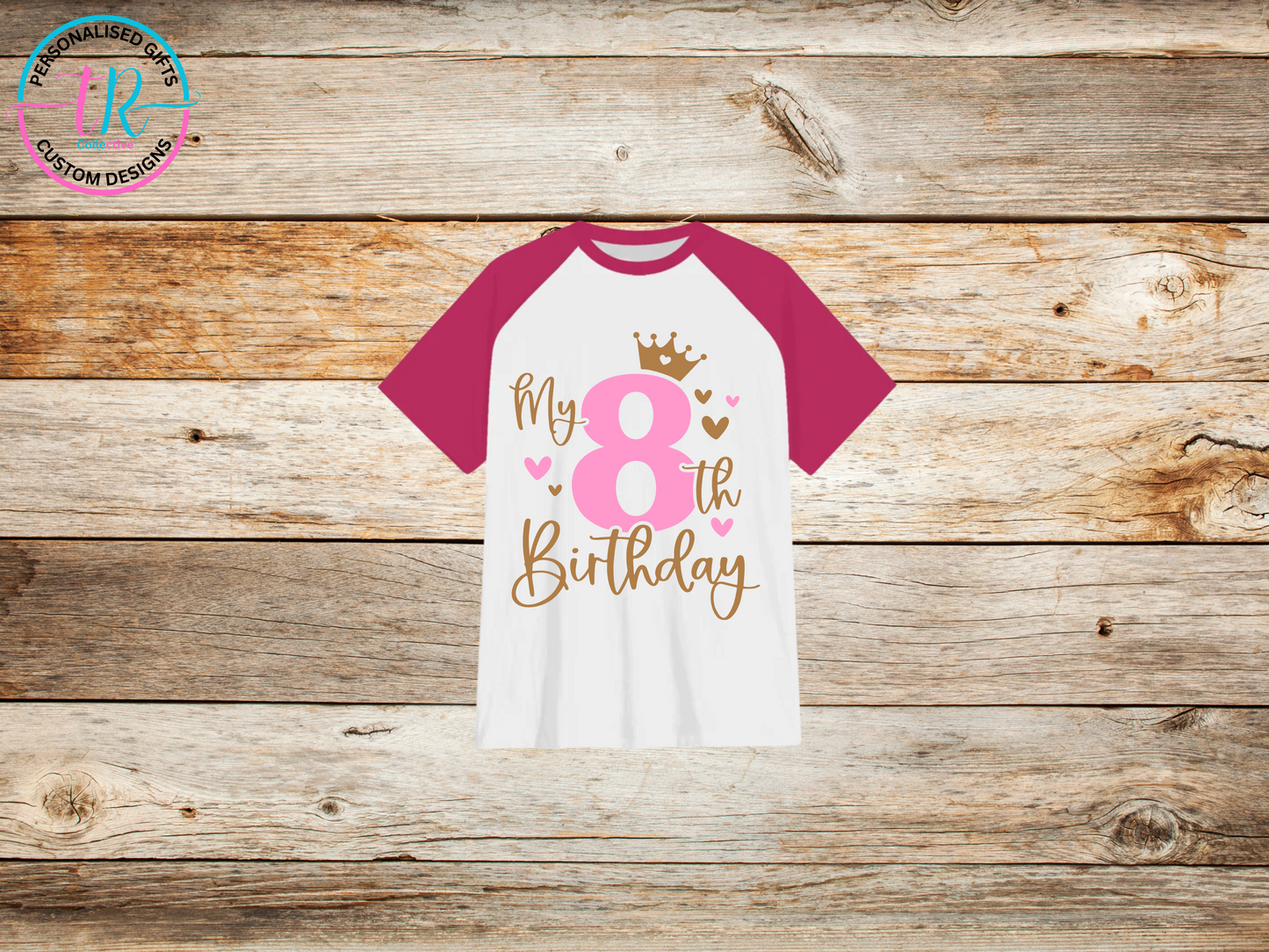 girls-t-shirt-graphic-tees-shirts-my-8th-birthday-crown-pink-sleeve-TR-collective-front