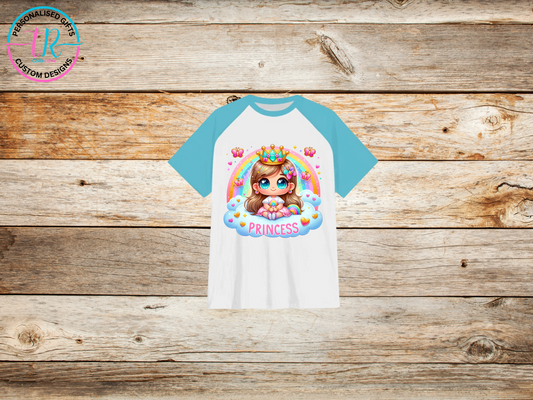 girls-t-shirt-graphic-tees-shirts-rainbow-princess-light-blue-sleeve-TR-collective-front