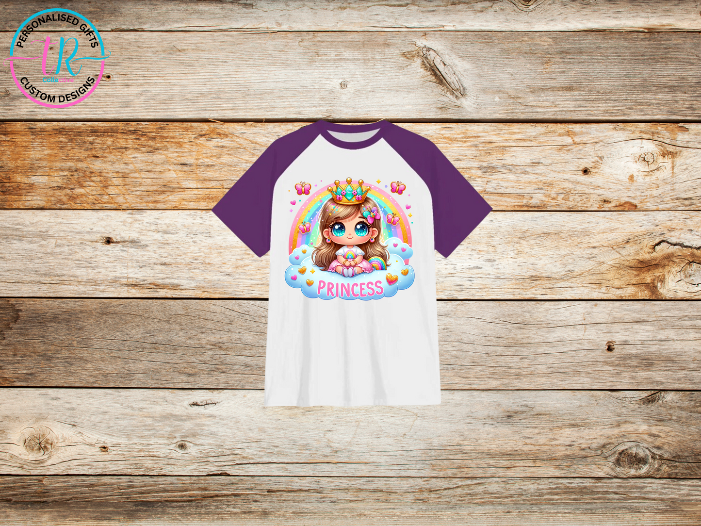 girls-t-shirt-graphic-tees-shirts-rainbow-princess-purple-sleeve-TR-collective-front